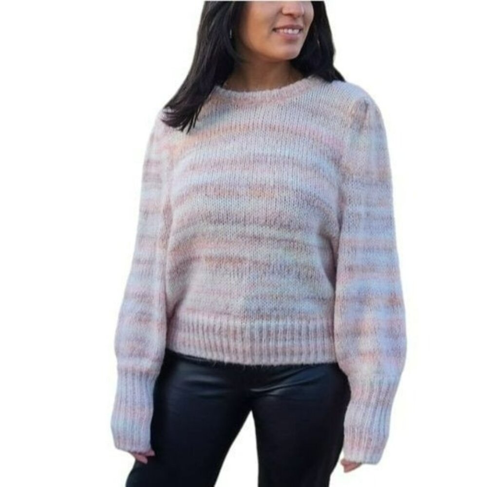 Womens Peach Pink Striped Long Sleeve Cropped And Wide Sweater - Review Measures